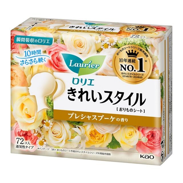 Kao Laurier Kirei Style Scented Pantyliners 14cm 72pcs (Precious Bouquet) (Made in Japan)