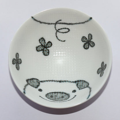 Bowl Smile Animal Piggy Kids Rice Bowl 11cm Mino Ware Made in Japan