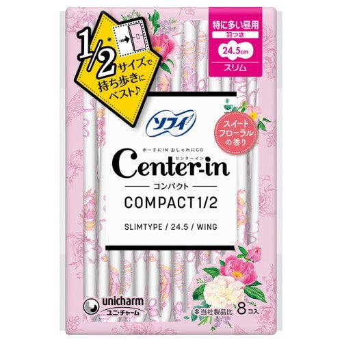 Center-in Compact 1/2 Natural Floral Scent For super heavy days/slim 24.5cm with wings (Made in Japan)