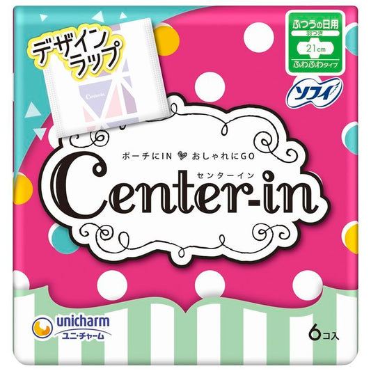 Unicharm Center-in Sanitary Napkins Compact Fluffy Normal Day use 21cm 6pcs (Made in Japan)