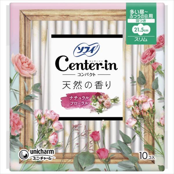 Unicharm Center-in Compact Natural Floral Scent For normal to heavy flow day use Slim 21.5cm with wings (Made in Japan)