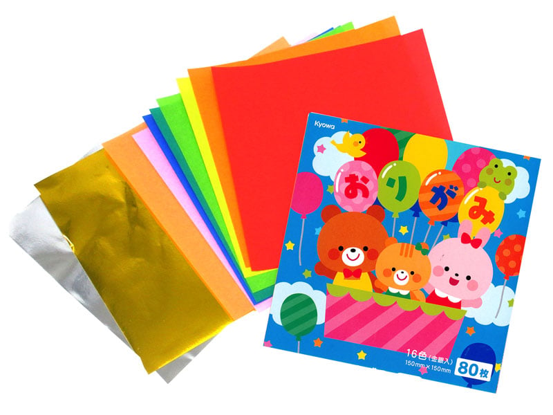 Kyowa Origami Paper 15×15 cm 80 Sheets (16 Colours with Gold & Silver, Made in Japan)