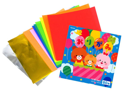 Kyowa Origami Paper 15×15 cm 80 Sheets (16 Colours with Gold & Silver, Made in Japan)